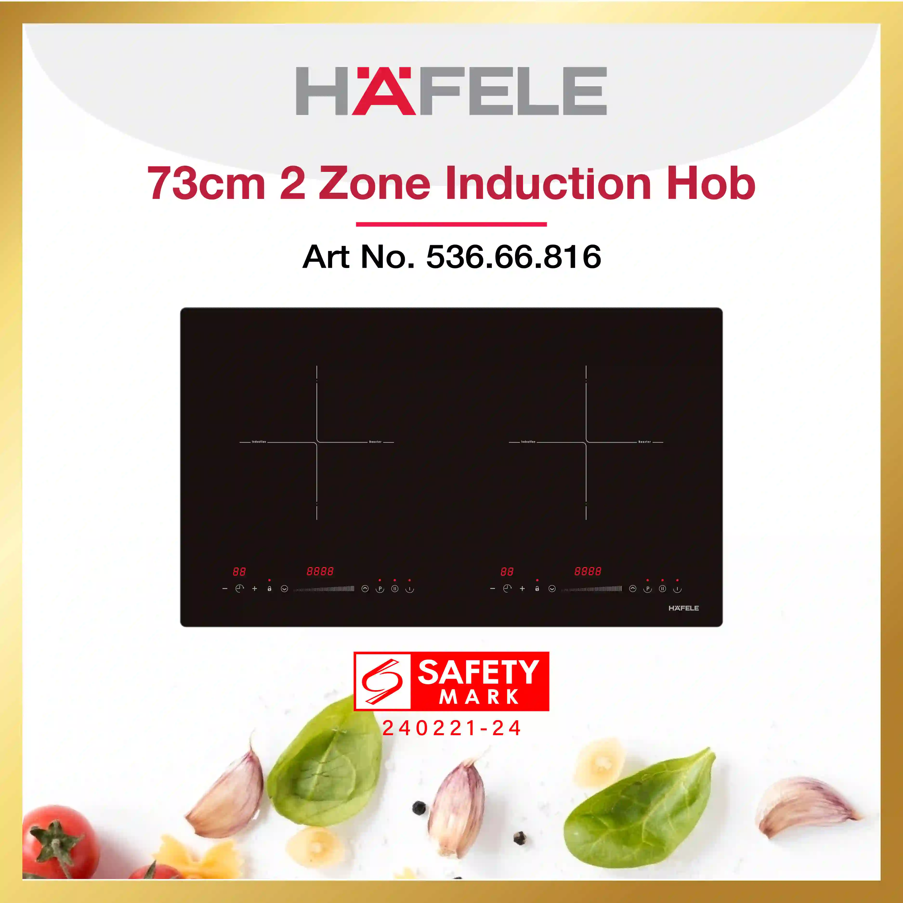 Energy Efficient Hafele 73cm 2-Zone Induction Hob with Touch Control