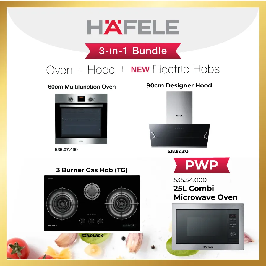 Hafele 60cm Multifunction Oven + 90cm Designer Hood + Gas Hob | 3 in 1 Bundle