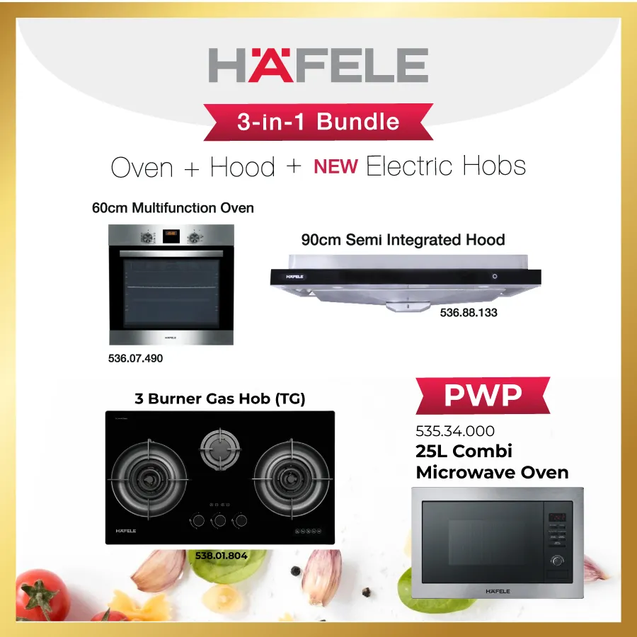 Hafele 60cm Multifunction Oven + Semi Integrated Hood + Gas Hob | 3 in 1 Bundle