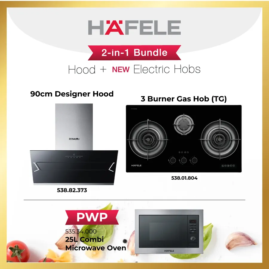 Hafele 90cm Designer Hood + Gas Hob | 2 in 1 Bundle