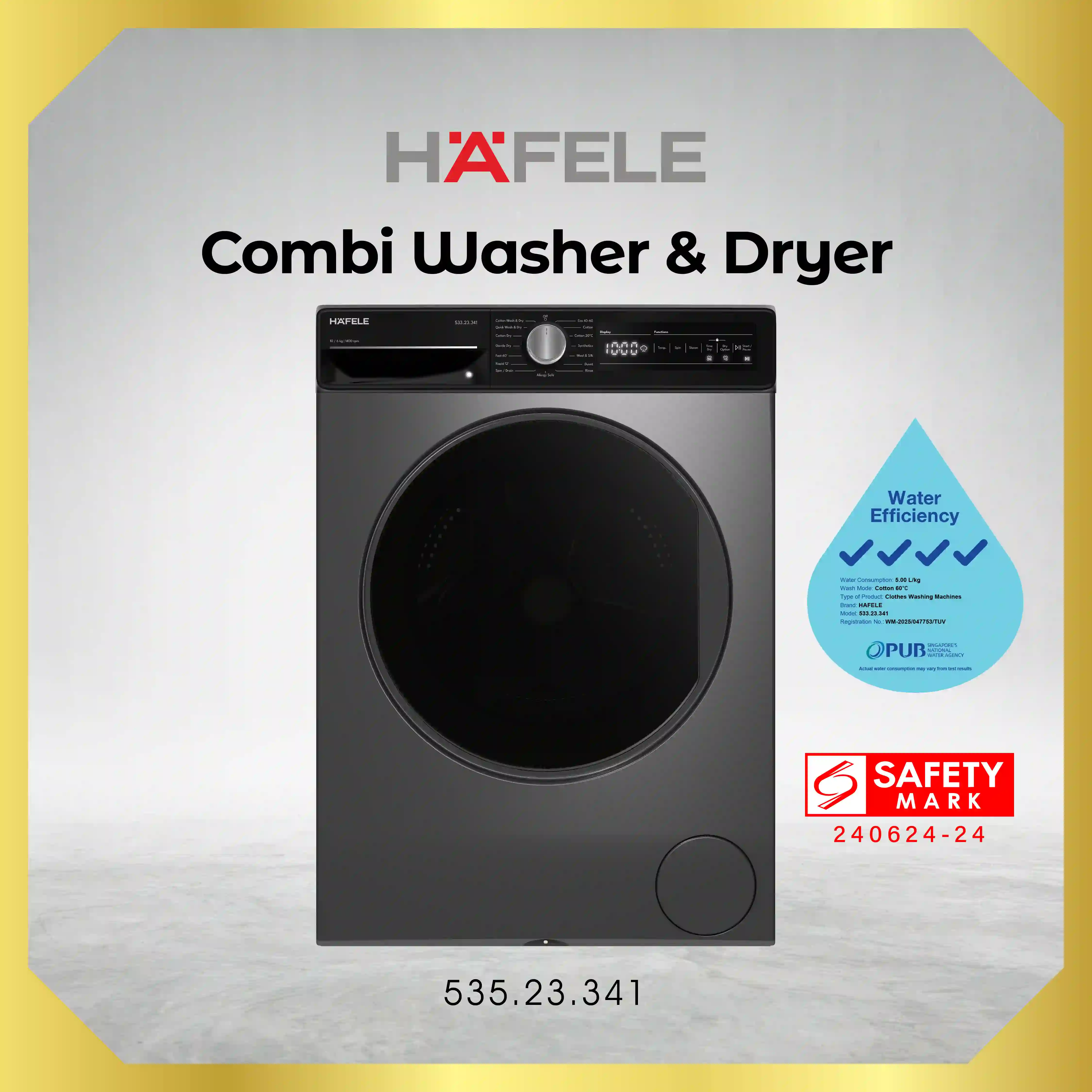 Häfele Combi Washer & Dryer (10KG/6KG) Model: 533.23.341