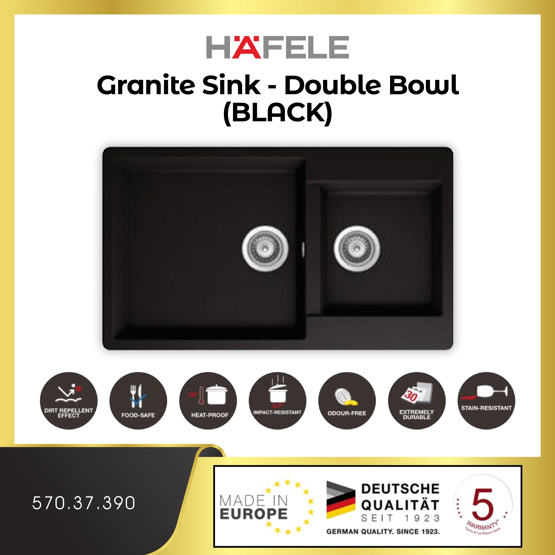HÄFELE Double Bowl Granite Sink (Large & Small) – 570.37.390 (Black)