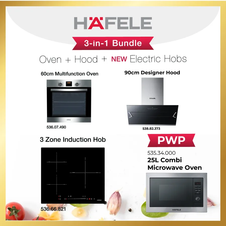 Hafele Multifunction Oven + 90cm Designer Hood  + Induction Hob | 3 in 1 Bundle