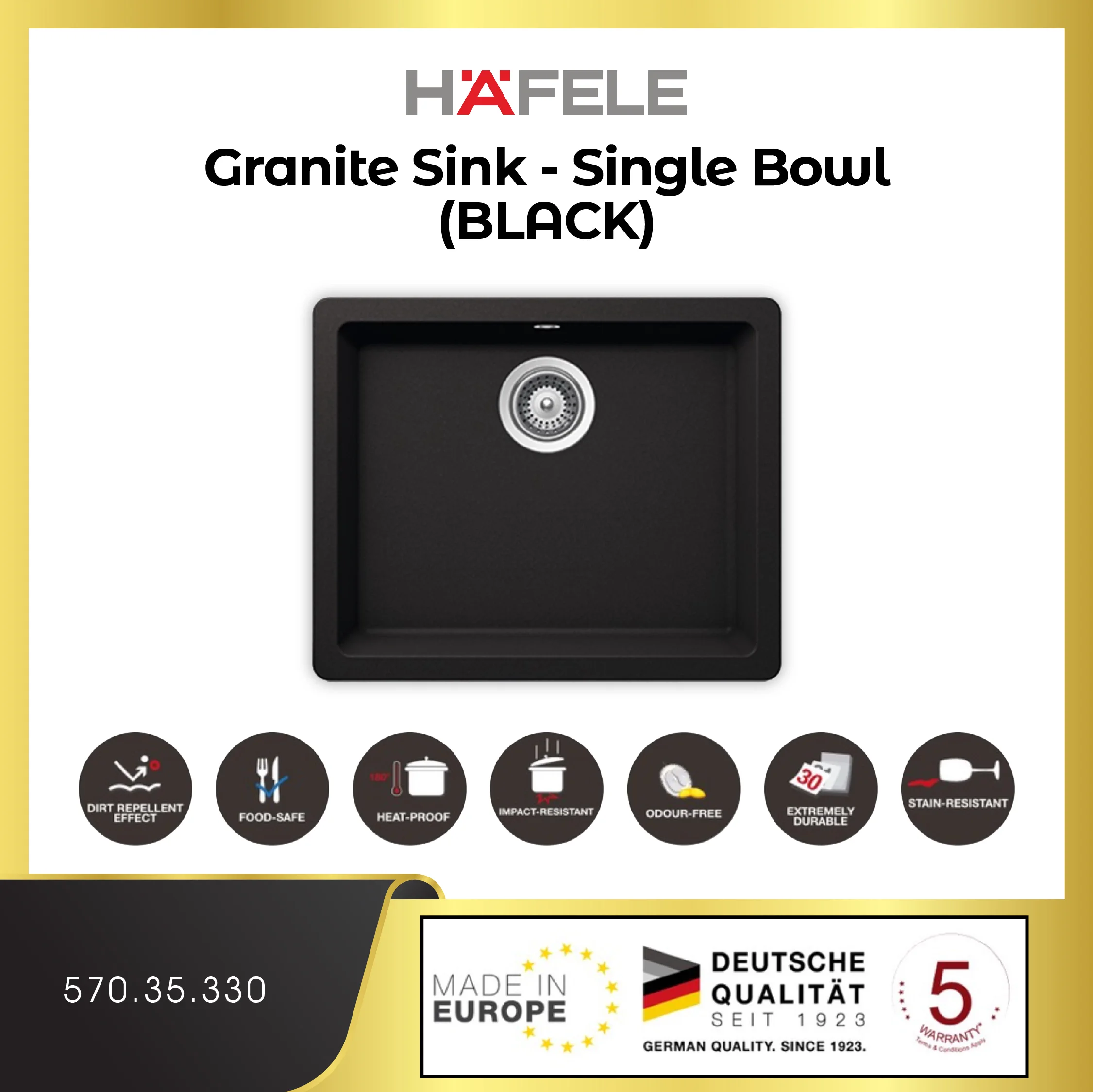 HÄFELE Single Bowl Granite Sink – 570.35.330 (Black)